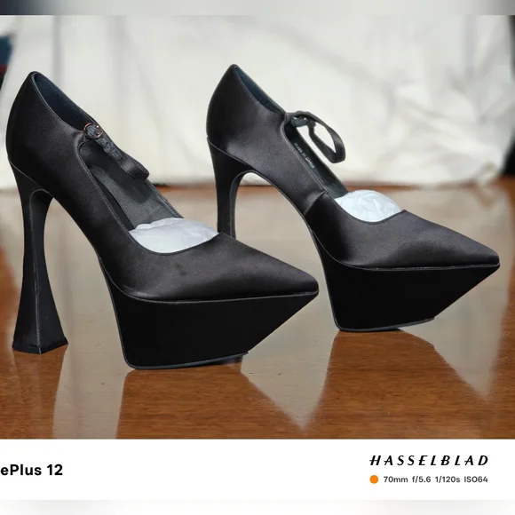 Jeffrey Campbell "SIOUXSIE" Black Satin Women's Platform Heels - Picture 7 of 9